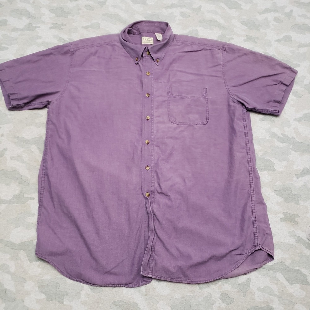 L.L. Bean Shirt Mens XL Purple Pocket Short Sleeve Button-Up Outdoors‎